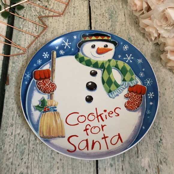 Cookies for Santa plate Christmas holiday red blue